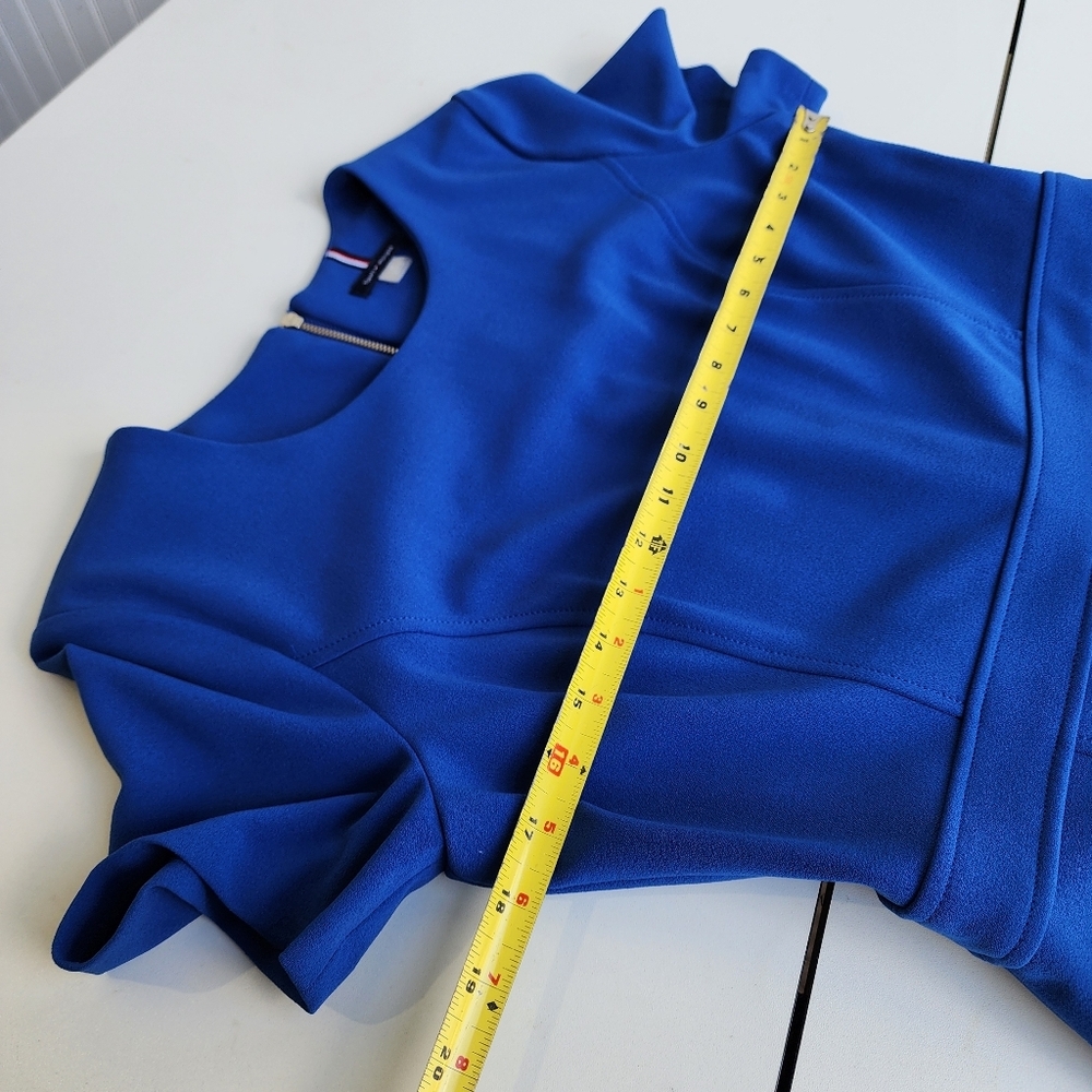 Tommy Hilfiger Blue Sheath Dress Short Sleeve Zip Back Stretch Scuba Sz 10 - Picture 9 of 15